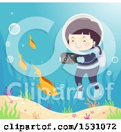 Poster, Art Print Of Boy Scuba Diver Taking Pictures Of Fish