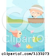 Poster, Art Print Of Boy Fishing From A Boat With Fish Surrounding Bait