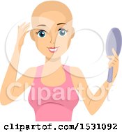 Bald Woman With Alopecia Holding A Mirror