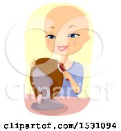 Poster, Art Print Of Bald Woman Brushing Her Wig