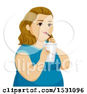 Poster, Art Print Of Chubby Teen Girl Drinking A Beverage