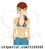 Clipart Of An Underweight Teen Girl In Loose Pants And A Bra Royalty Free Vector Illustration by BNP Design Studio