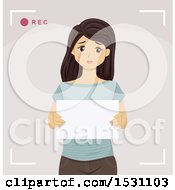 Poster, Art Print Of Sad Teen Girl Holding A Sign And Discussing Bullying On Video