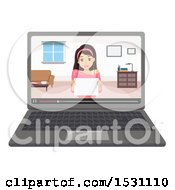 Poster, Art Print Of Teen Girl Holding A Sign And Vlogging On A Laptop