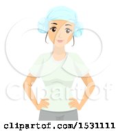 Clipart Of A Korean Teen Girl Wearing A Head Towel Royalty Free Vector Illustration