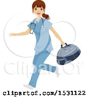 Clipart Of A Happy Traveling Nurse Running With A Bag Royalty Free Vector Illustration by BNP Design Studio
