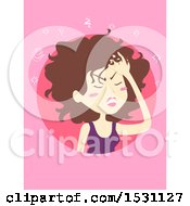 Clipart Of A Woman With A Hangover Over Pink Royalty Free Vector Illustration by BNP Design Studio
