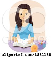 Clipart Of A Teen Girl Reading The Bible Royalty Free Vector Illustration