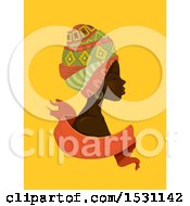 Poster, Art Print Of Beautiful African Woman In Profile Wearing Head Scarves Over A Ribbon On Yellow