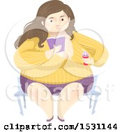 Poster, Art Print Of Happy Chubby Woman Holding A Soda And Reading A Book