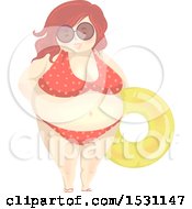 Chubby Woman In A Bikini Holding An Inner Tube