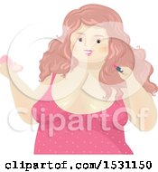 Clipart Of A Happy Chubby Woman Applying Powder And Lipstick Royalty Free Vector Illustration