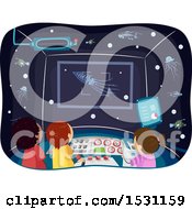 Poster, Art Print Of Group Of Children In A Submarine Observing Deep Sea Animals With Bioluminescence