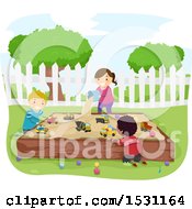 Clipart Of A Group Of Children Playing In A Sand Box Royalty Free Vector Illustration by BNP Design Studio