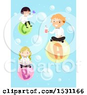 Poster, Art Print Of Group Of Children Scientists Floating On Bubbles