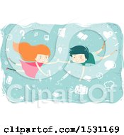Poster, Art Print Of Boy And Girl Floating With School Icons