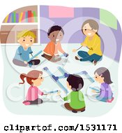 Poster, Art Print Of Group Of Children And Teacher Pipe Building