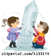 Boy And Girl Chiseling A Pencil Ice Sculpture