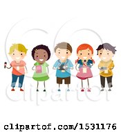 Poster, Art Print Of Group Of Children Journalists With A Microphone Note Book And Camera