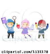Poster, Art Print Of Group Of Children Holding School Items In The Snow