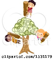 Poster, Art Print Of Group Of Children Drawing A Tree