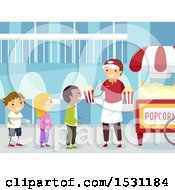 Clipart Of A Group Of Children Ordering Popcorn From A Vendor Royalty Free Vector Illustration