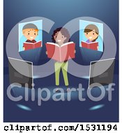 Poster, Art Print Of Group Of Children On Screens Around A Teacher Reading A Book