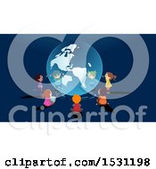 Poster, Art Print Of Group Of School Children Learning And Sitting Around A Globe Hologram
