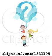 Poster, Art Print Of Group Of Children Floating With A Question Mark Balloon