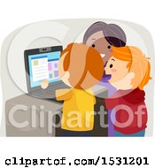 Clipart Of A Group Of Children Using A Laptop Computer Royalty Free Vector Illustration