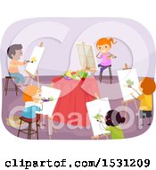 Group Of Children Painting A Still Life In Art Class