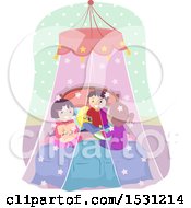 Poster, Art Print Of Group Of Children Talking In A Bed With A Canopy