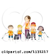 Poster, Art Print Of Group Of Children And Woman Picking Up Litter