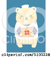Poster, Art Print Of Cute Bear Nurse Holding A First Aid Kit Over Blue