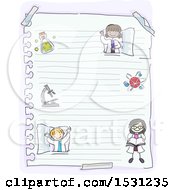 Poster, Art Print Of Sketched Group Of Children Scientists On Ruled Paper