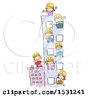 Poster, Art Print Of Sketched Group Of Children Wearing Hard Hats In A Tall Building