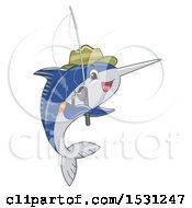 Poster, Art Print Of Sailfish Wearing A Hat And Holding A Fishing Pole