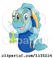 Fish Mascot Holding A Science Flask