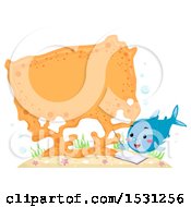 Clipart Of A Fish Teacher Pointing To A Coral Board Royalty Free Vector Illustration