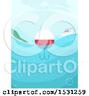 Clipart Of A Round Fishing Lure Floating Near A Boat Royalty Free Vector Illustration