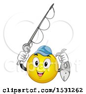 Clipart Of A Yellow Emoji Smiley Holding A Fishing Pole And Fish Royalty Free Vector Illustration