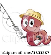 Poster, Art Print Of Happy Worm Wearing A Hat And Holding A Fishing Pole