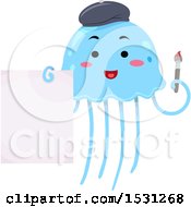 Clipart Of A Jellyfish Artist Holding A Paper And Paintbrush Royalty Free Vector Illustration by BNP Design Studio