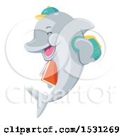 Clipart Of A Dolphin Student With A Backpack And Books Royalty Free Vector Illustration