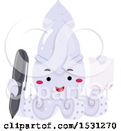 Clipart Of A Squid Character Holding A Piece Of Paper And A Pen Royalty Free Vector Illustration by BNP Design Studio