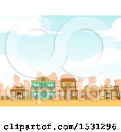 Clipart Of A Wild West Ghost Town With Storefronts Royalty Free Vector Illustration