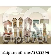 Poster, Art Print Of Wild West Buildings And Shadows Forming The Word Ghost Town