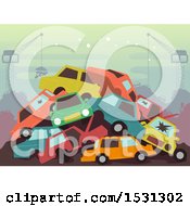 Clipart Of A Pile Of Cars In A Wrecking Yard Royalty Free Vector Illustration