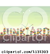 Clipart Of A Crane In A Wrecking Yard Forming A Word Royalty Free Vector Illustration