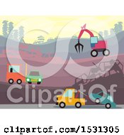 Clipart Of A Busy Wrecking Yard With Heavy Machinery Royalty Free Vector Illustration